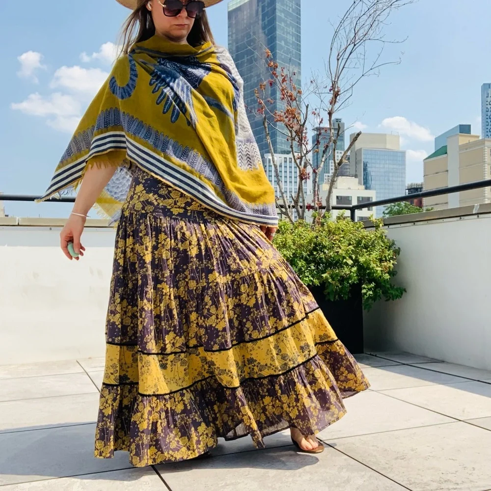 Inouïtoosh Wool Mustard Owl Cat Fringed Blanket Scarf Dupatta